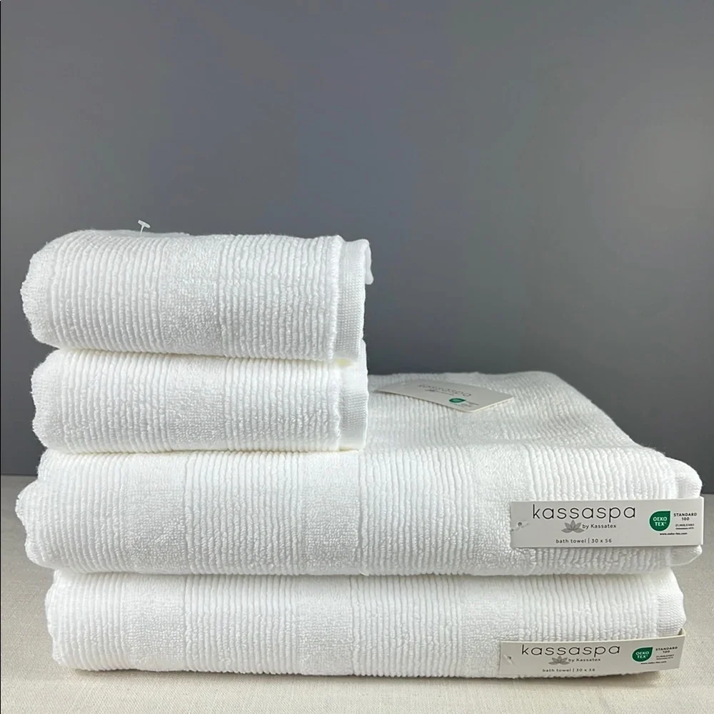 Kassa Spa White Bath Towel Set 100% Cotton Luxury 2 Bath 2 Hand Set of 4 NEW